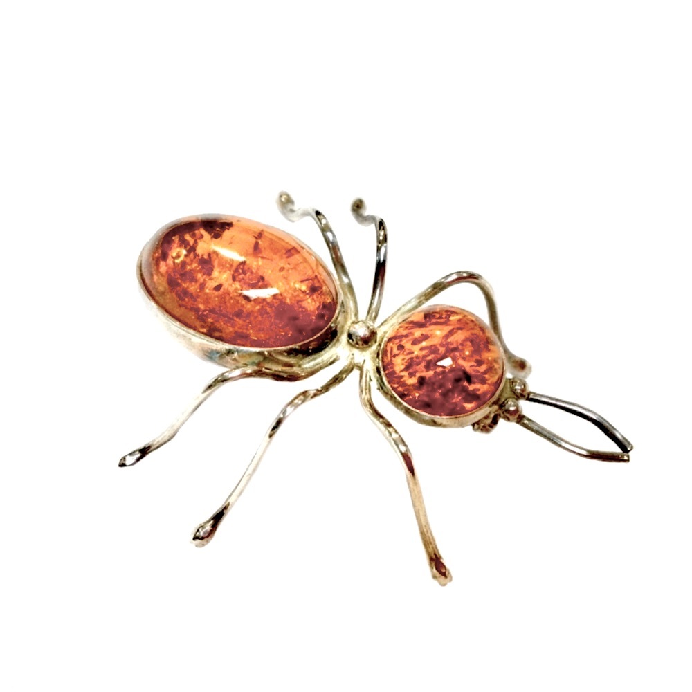Vintage Sterling Silver Baltic Amber Insect Spider Bug Brooch Pin 1.75” Pristine - Picture 5 of 15